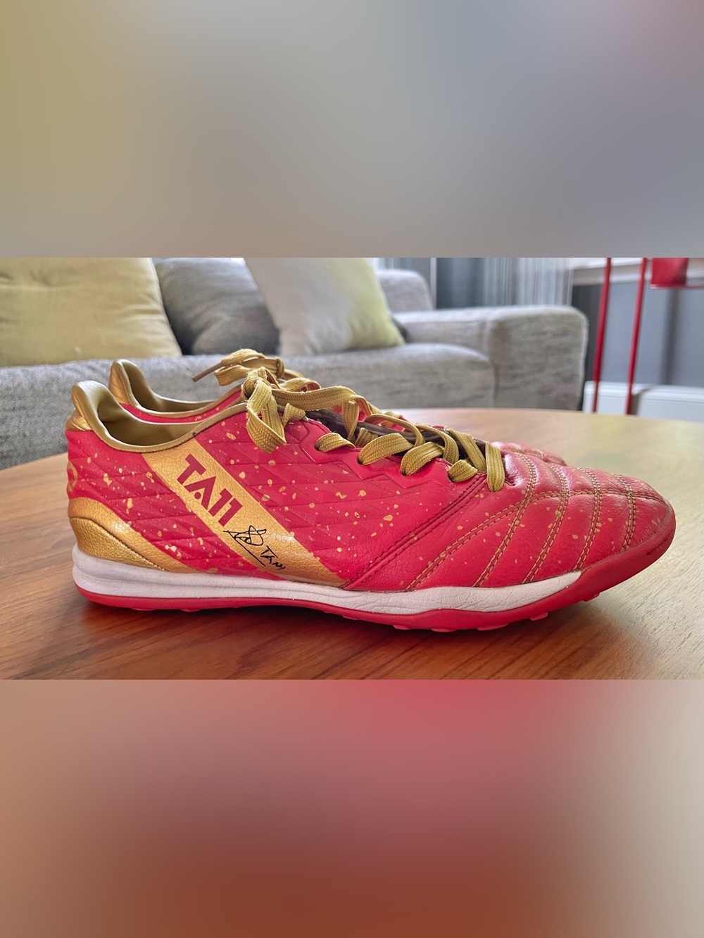 Women’s Athletic Sneakers in Red with Gold Accents